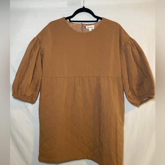 Dresses & Skirts - enMerci Tan Brown Babydoll‎ Dress Quilted Puff Sleeves Size Medium